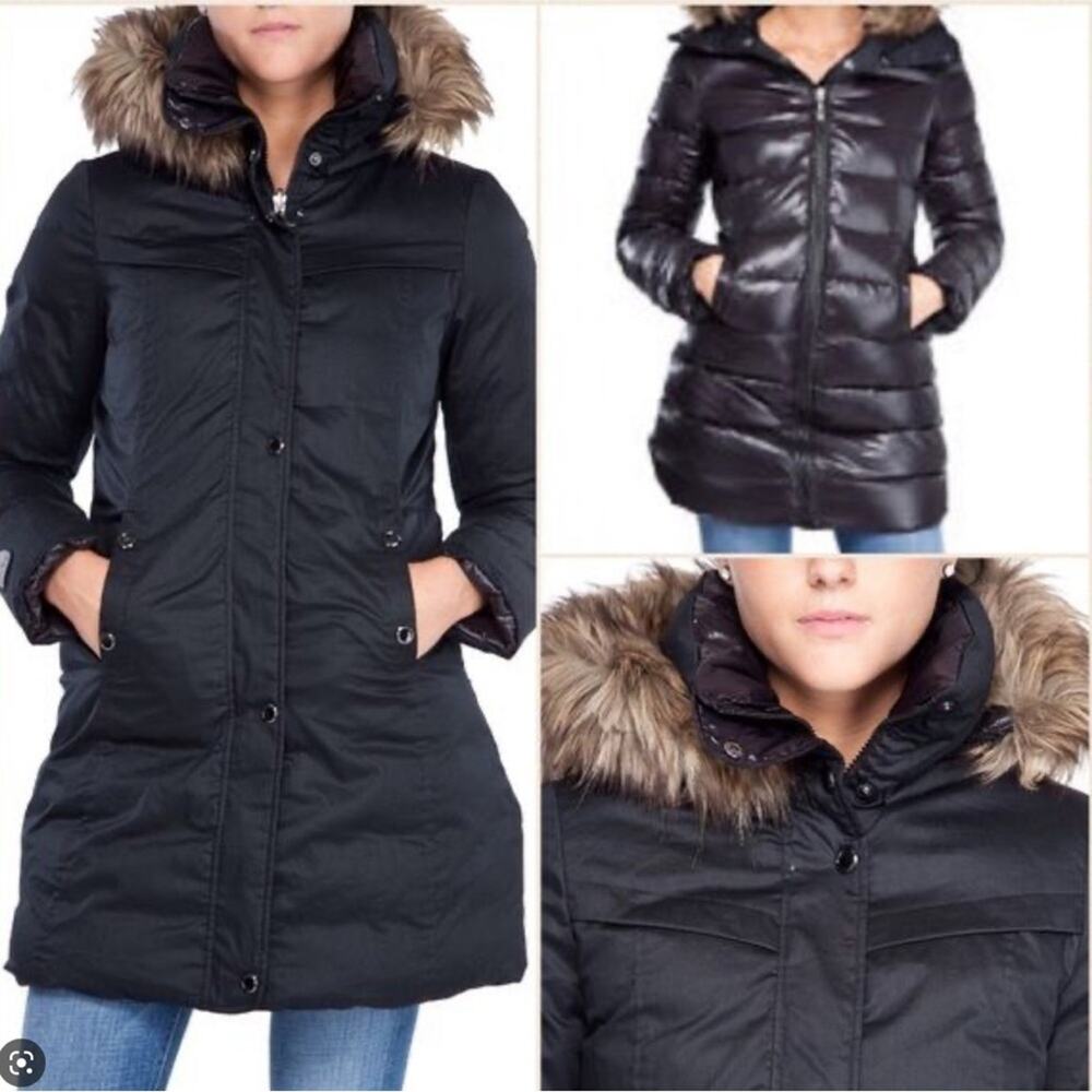 Soia & Kyo Jenna Reversible Down Jacket with Detachable Hood in Black.